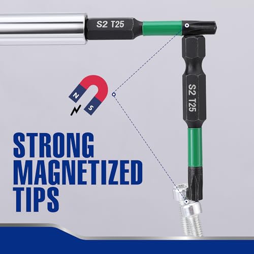 WORKPRO 12PCS 2" T25 Torx Magnetic Impact Screwdriver Bit Set | CNC Machined S2 Steel Tips with Magnetism, 1/4" Hex Shank Star Driver Bit, Long Impact Screwdriving Bits with Storage Box - size: 2 in
