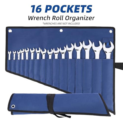 2 Pack 16 Pocket Wrench Roll Organizer, Blue & Green – Waterproof Oxford Cloth Heavy Duty Tool Roll Bag for Wrenches/Screwdrivers (Tools NOT Included) - color: Blue+Green