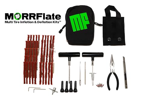 MORRFlate Ultimate 4x4 Tire Plug Kit Heavy Duty Professional Off-Road Tire Repair Kit Includes 50 Vulcanizing Plugs, All-Metal Tools, 4 Replacement Valve Stems, Rip-Away Molle Bag and Accessories