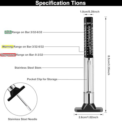 GODESON Tire Tread Depth Gauge, Tire Depth Gauge 32nds, Professional Tire Tread Gauge Tools, Accurate Measurement Tread Depth Metric Gauges for Motorcycle, School Bus, SUV Most Vehicle（Black）