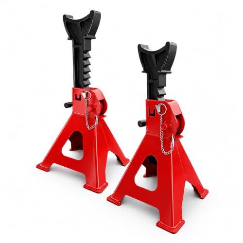 Jack Stands, Car Trailer Jack Stands Double Locking, Floor Jack 3 Ton (6,000 lbs) Capacity 10.8-16.3 inch Adjustable Height, for Lifting SUV, Pickup Truck, Car and UTV/ATV, Red, 1 Pair - color: Red, size: 3Ton