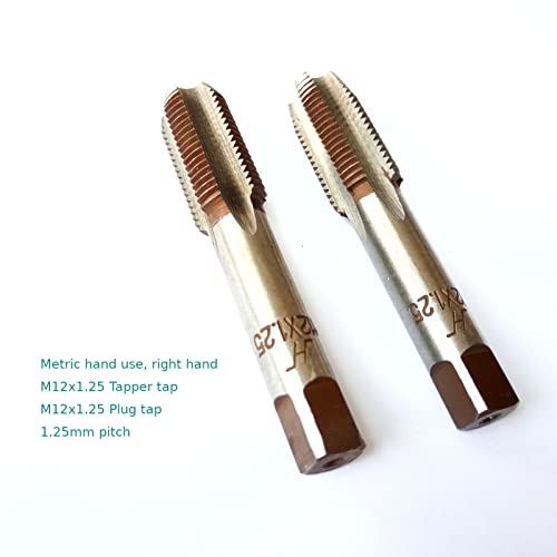 AtticZone M12 x 1.25 Metric Hand Thread Tap, Right Hand, Alloy Tool Steel, 1 Taper Tap, 1 Plug Tap for Metal Working DIY Industrial - size: M12x1.25