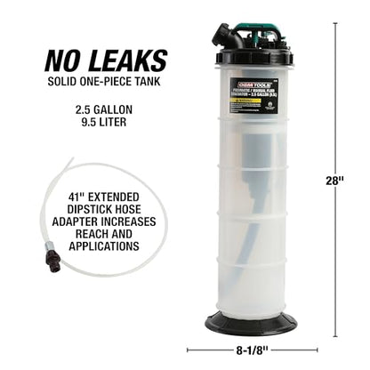 OEMTOOLS Pneumatic/Manual Fluid Extractor, 9.5L Oil Extractor Pump, 5' Hose - size: 9.5 Liter