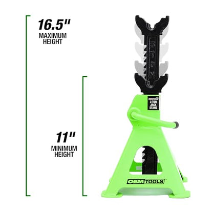 OEMTOOLS 24852 3 Ton Jack Stands, Jack Stands 3 Ton for Cars, SUVs, and Light Trucks, 11 to 16-1/2 Inch Adjustable Height, Ratcheting Design, Welded Foot Pads