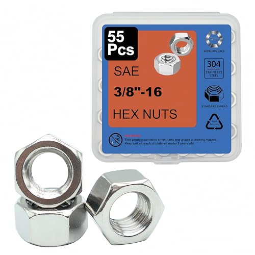 55 Pcs 3/8-16 Hex Nuts, 304 Stainless Steel | Standard Inch Coarse Thread, Hardware Nuts - size: 3/8"-16 (55Pcs)