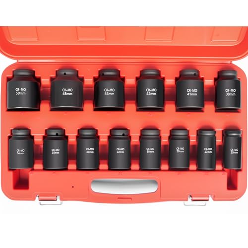 TONYNOL 3/4 Inch Drive Deep Impact Socket Set,6-Point, Metric Sizes(25-50mm),14 PCS,Cr-Mo Steel,Heavy Duty Impact Sockets for Automotive & Industrial Machinery,With a Storage Case - style: 3/4" Drive Metric Sizes(25-50mm)