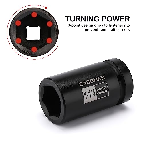 CASOMAN 1-Inch Drive Spindle Axle Nut Impact Socket Set, Deep, 1" to 2", 9PCS Impact Large Socket Set, 6-Point, SAE, CR-MO - size: 9 pcs (25.4 mm - 50.8 mm), style: Deep