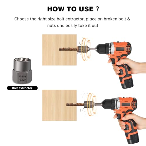 Valkynos Bolt Extractor Kit 14 Pcs | Hex Drive, Cr-Mo Steel, Stripped Removal Set, Easy Out Remove Rusted, Frozen, Damaged, Rounded-Off Bolt Nut Screw