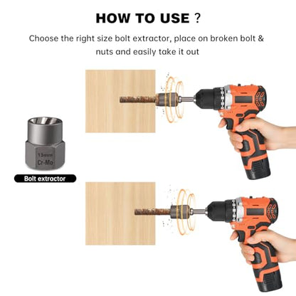 Valkynos Bolt Extractor Kit 14 Pcs | Hex Drive, Cr-Mo Steel, Stripped Removal Set, Easy Out Remove Rusted, Frozen, Damaged, Rounded-Off Bolt Nut Screw