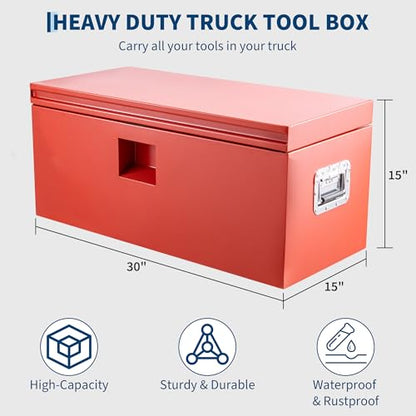 Industrial Steel Truck Tool Box w/Gas-Shock Lid, Pry-Resistant Security & Weatherproofing Toolbox Organizer Chest Fits Pickup, Truck Bed, RV, Trailer - color: Red, size: 15X15X30 inch