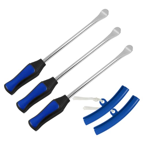 BELOMI Tire Spoons Lever Tool Set, Steel Professional Tire Changing Removal Kit with 1 Portable Bag + 3 Tire Spoons + 2 Rim Protectors, Tire Repair Tool for Motorcycle, Dirt Bike, Lawn Mower (Blue) - color: Blue