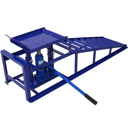 Hydraulic Car Ramps, 5T 10000lbs Capacity Low Profile Vehicle Lift Ramps for Truck Trailer Garage, 9.8-15 Inch Lift Height, 2 Pack,Red (Blue) - color: Blue