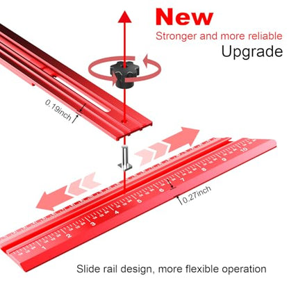 Stair Tread Template Tool – Stair Tread Gauge Jig, Aluminum Alloy Measuring and Scribe Tool for Accurate Angle, Depth, and Length Measurement of Stairs, Risers, and Partitions - color: FullRed