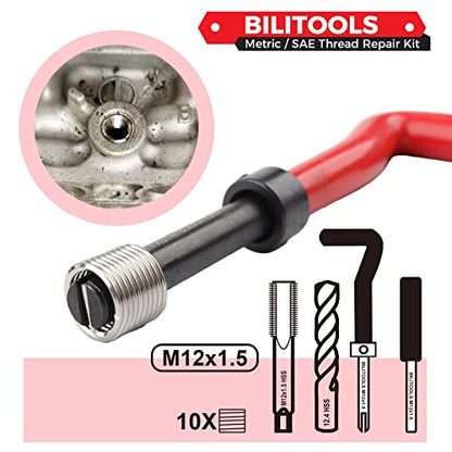 BILITOOLS M12x1.5 Thread Repair Kit, HSS Drill Helicoil Repair Kit Metric - size: M12 x 1.5, style: Metric