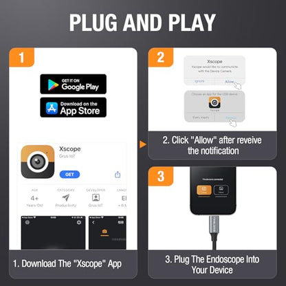 USB C Endoscope Camera with Light, Teslong Type-C Snake Borescope Camera with 8 LED Lights, 10FT Flexible Waterproof Inspection Cam, Fiber Optic Scope Compatible with iPhone 15/16/17, Android Phone | Plug and Play, 8 LED Lights, 1.0MP HD Camera, IP67 Wate