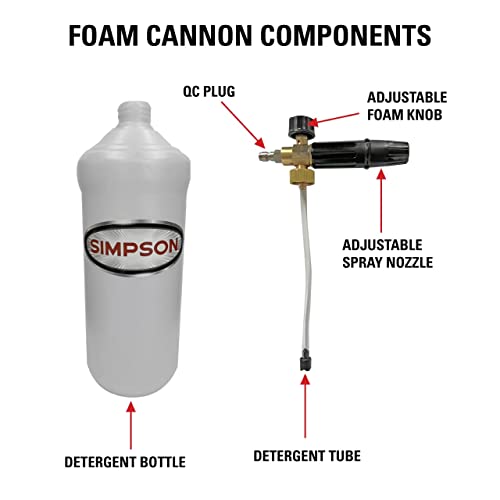 Simpson Pressure Washer Foam Cannon, 1/4" Quick Connect, 1 Liter, 80271 | Adjustable Spray Patterns And Foam Thickness, Quick-Connect Nozzle Tube, Thick Foam Reduces Time To Clean Cars, Boats, Siding - size: 1 Liter, style: Foam Cannon