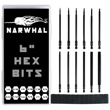 6" Long Allen Hex Bit Set (12 Pack of Drill Bits with Case) 6 Inch Allen Key Hex Bits in The Following SAE Sizes 1/16" 5/64", 3/32", 7/64", 1/8", 9/64", 5/32", 3/16", 7/32", 1/4", 5/16", 3/8 - style: Extra Long Hex Bits