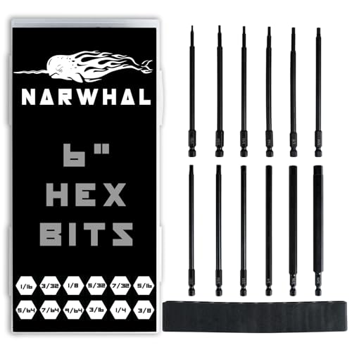 6" Long Allen Hex Bit Set (12 Pack of Drill Bits with Case) 6 Inch Allen Key Hex Bits in The Following SAE Sizes 1/16" 5/64", 3/32", 7/64", 1/8", 9/64", 5/32", 3/16", 7/32", 1/4", 5/16", 3/8 - style: Extra Long Hex Bits