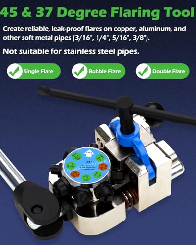 Professional Brake Line Flaring Tool Kit 45 & 37 Degree Single Bubble Double Flare Compatible 3/16" 1/4" 5/16" 3/8" Tubes