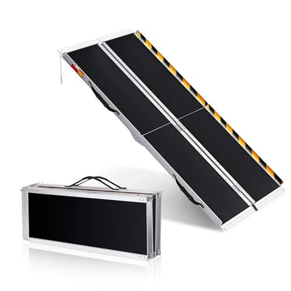 Portable Wheelchair Ramp Heavy Duty Aluminum Folding Ramp w/Non-Slip Surface, 600Lb Capacity, Threshold for Home Steps, Scooter for Car, Doorways, Curbs & Stairs (Foldable, Lightweight, Safety Lock) - size: 6 ft