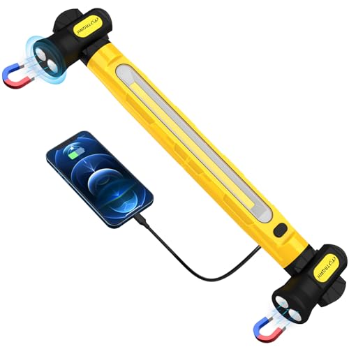TRQWH Mechanic Work Light Under Hood Work Light Bar with Hooks - 3200LM 6000mAh Rechargeable Portable Magnetic LED Worklight for Car Repairing Garage Workshop Camping, Yellow