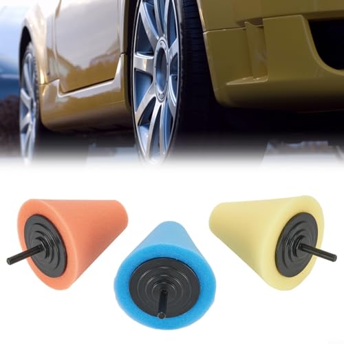3Pcs Car Scratch Repair Kit Foam Polishing Pads for Drill Buffer Swirl Remover Cone Shape Wheel Detailing Set Yellow Blue Orange