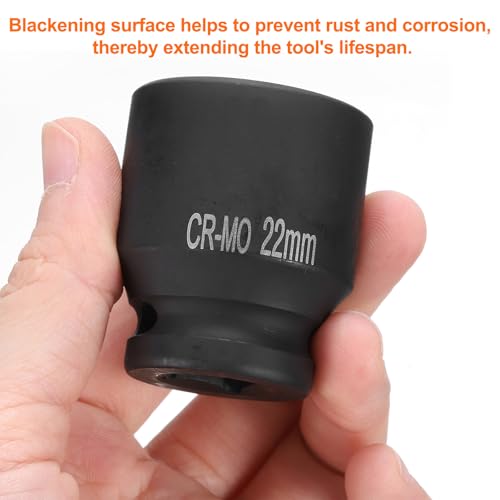 HARFINGTON 4 Point Square Socket 1/2" Drive 22mm Metric Square Impact Socket CR-MO Blackening Standard Wheel Sockets Pneumatic Socket Tool for Auto Repair Mechanical Maintenance Home Use - size: 22mm