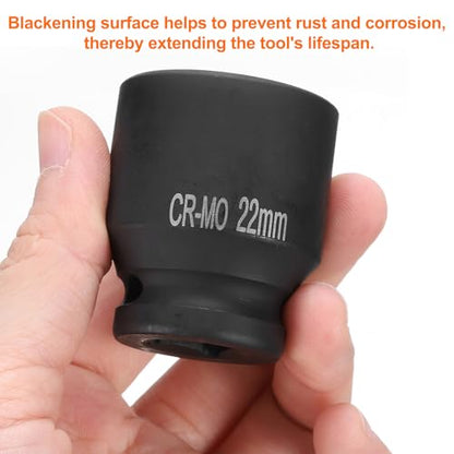 HARFINGTON 4 Point Square Socket 1/2" Drive 22mm Metric Square Impact Socket CR-MO Blackening Standard Wheel Sockets Pneumatic Socket Tool for Auto Repair Mechanical Maintenance Home Use - size: 22mm