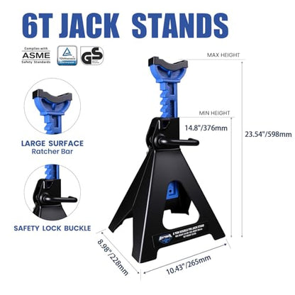 Jack Stands 6 Ton with Double Locking, 12000 lb Capacity, Heavy Duty Car Jack Stands with Rubber Pads, Adjustable for Lifting SUV, Pickup Truck Garage, 1 Pair Blue and Black - style: 6T Double Pin Locking with Rubber Pads
