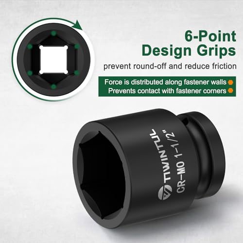 1-1/2” Shallow Impact Socket 1/2 Inch Drive, CR-MO Steel Impact Socket, 1.81" Length, 6 Point Design, SAE Size, Axle Nut Socket for Easy Removal of Axle Shaft Nuts - size: 1-1/2" (Standard)