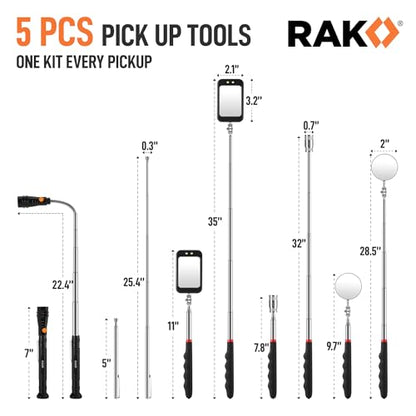 RAK Magnetic Pickup Tool Set Gifts for Men - 5Pcs with 360 Swivel Inspection Mirrors, Telescoping Magnet Pickup Tool, Flexible LED Flashlight, Mechanic Tools & Cool Gadgets for Men, Dad, Husband - style: 5 Pcs Magnetic Pickup Tool Set