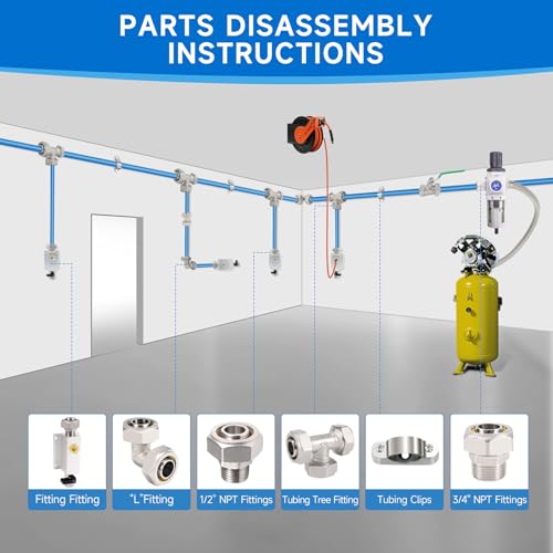 3/4"×100&200&300ft Compressed Air Line Kit for Shop/Garage, Hdpe-Aluminum Rapid Air System Includes Right Angle Fittings and Tee Fittings, Compressed Air Piping System Leak Proof&Easy to Install - size: 3/4"100FT