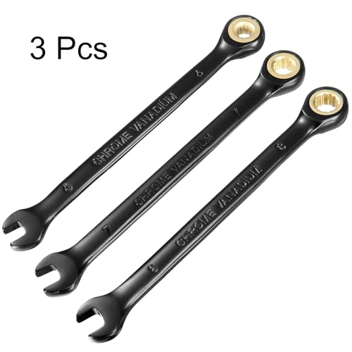 HARFINGTON 3Pcs Ratcheting Wrench Set 6-8mm Metric Open End Wrench 72-Teeth CR-V Steel 12 Point Nickel Plated Combination Ratchet Wrench for Fasteners Nut Bolt - size: 6mm/7mm/8mm