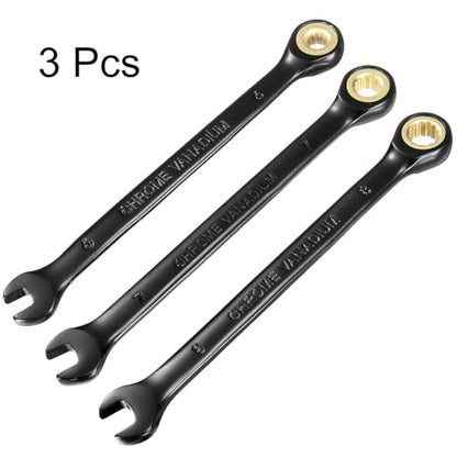 HARFINGTON 3Pcs Ratcheting Wrench Set 6-8mm Metric Open End Wrench 72-Teeth CR-V Steel 12 Point Nickel Plated Combination Ratchet Wrench for Fasteners Nut Bolt - size: 6mm/7mm/8mm