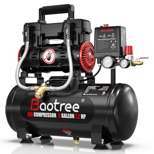 3 Gallon Ultra Quiet Air Compressor with Two Quick Couplers, 1.2HP MAX 115PSI Oil-Free Air Compressor Steel Tanks, 70dB Air Compressor with Wheels for Spray Painting, Auto Repair, Woodwork Nailing - size: 3G