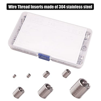 Wire Screw Sleeve Thread Repair Inserts Assortment Kit 304 Stainless Steel Metric M3 M4 M5 M6 M8 M10 M12 Wire Thread Inserts Helical Thread Repair Kit 210Pcs