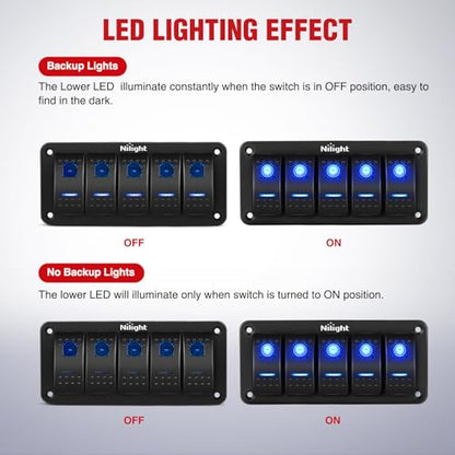 Nilight 16AWG 14AWG 12AWG LED Light Bar Wiring Harness Kit 12V On/Off 5 Gang Rocker Switch Panel Power Relay Blade Fuse 5Pin Toggle Switches for Cars Boat ATV Trucks-10 Leads - color: 5Gang Rocker Switch 16AWG Wiring Harness