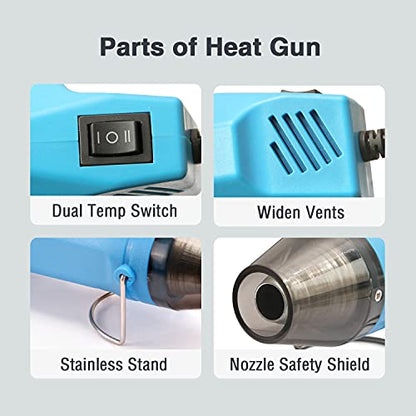 LDK Mini Heat Gun, 300W 2-Temp Settings Fast Heat Hot Air Gun | 392℉ & 662℉ Multi-Purpose Electric Heating Tools Shrink Pen for Crafts, Shrinking PVC, DIY, Embossing, Candle Making - color: Blue