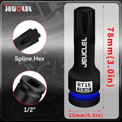 RT16 Spline Bit Socket, 1/2" Drive Spline Hex 6 Point Impact Socket | 3-Inch, Cr-Mo Steel, Lengthen Screwdriver Adapter for Electric Ratchet Wrenches, Fastening Screws, Socket Wrench, Head Drill - size: RT16