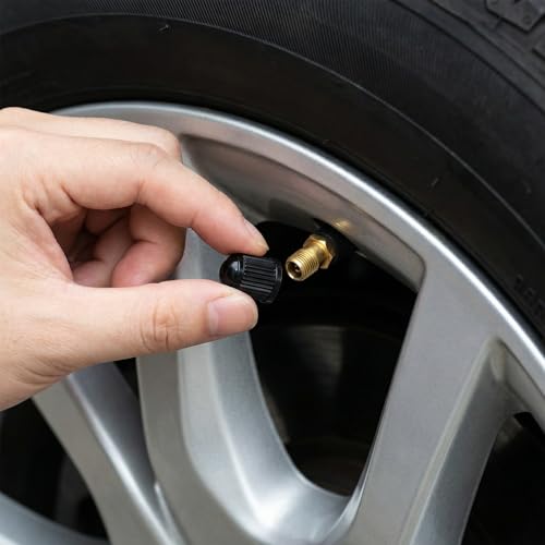 Tire Valve Stem Removal Tool Kit, 4 PCS Valve Cores, 4 PCS Tire Valves Caps, 1 Pack Single Head Valves Core Remover Installer Tool, Car Accessories Tires Repair Tools Universal for All Cars