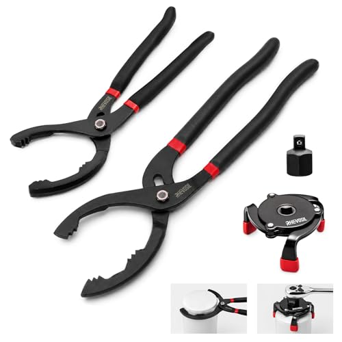 3-Piece Oil Filter Wrench Set, 9" & 12" Adjustable Oil Filter Pliers with 3-Jaw Universal Oil Filter Removal Tool, Oil Change Tool for Car, Motorcycle, Truck & Home Garage Maintenance