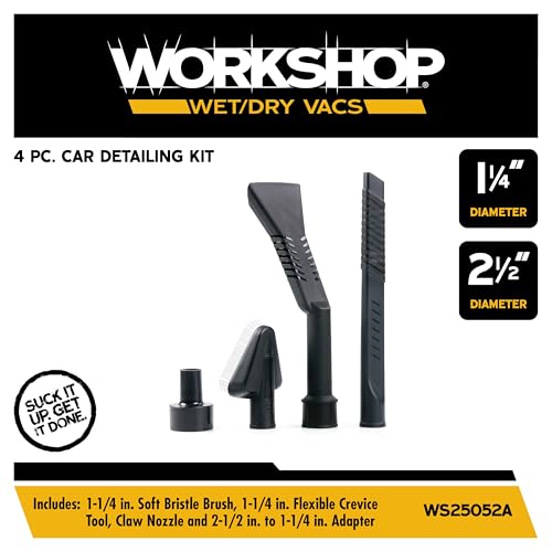 WORKSHOP Wet/Dry Vacs WS25052A 2-1/2-in. Car Cleaning Vacuum Attachment Kit | Revamp Your Car Cleaning Routine, For WORKSHOP Shop Vacuum Cleaners, Fits 2-1/2-inch Extension Wands and Hoses