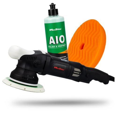Maxshine M21 Pro Dual Action Polisher & AIO Polish Kit – 21mm Long Throw Random Orbital Buffer, 1000W Detailing Machine with 6″ Backing Plate – Car, Truck, SUV & Boat Paint Correction - color: 6" Aio Foam Polish Kit
