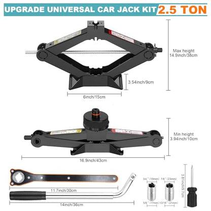 Car Jack Kit Scissor Jack for Tesla Model Y/3/S/X, Sedan,Coupe,SUV,MPV Tire Jack Tool Kit Upgrade 3 in 1 Universal Car Emergency Kit with Tesla Jack Pad,Lug Wrench Tire Changing Kit (Black)