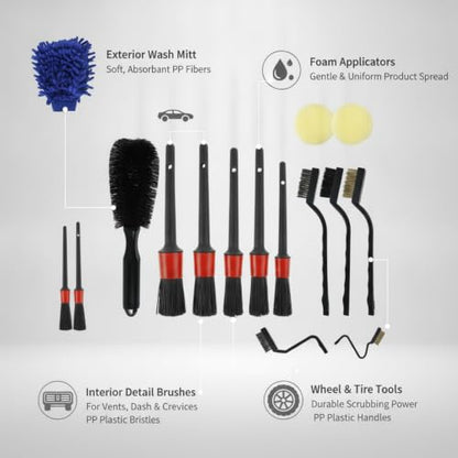Car Detailing Brush Set, PP Plastic Cleaning Tools for Interior Vents, Dashboard, Wheels, and Exterior Crevices - size: 12.99 x 4.33 x 2.17 in