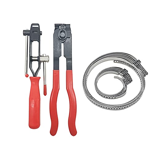 CV Boot Clamp Pliers CV Joint Ear Clamp Banding Tool with 12pcs Adjustable Axle Boot CV Joint Bands Drive Axle Shaft Joint Crimp Clamps Fit for Most Cars