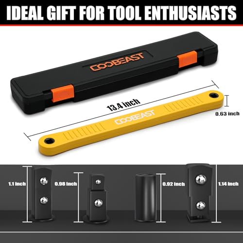 coobeast Offset Extension Wrench Impact Ready Socket Wrench Extender Tool with Versatile 1/4", 3/8", and 1/2" Square Drive Adapters, Universal Extensions Wrench for Small Place, Yellow - color: Yellow, size: 13.4 inch