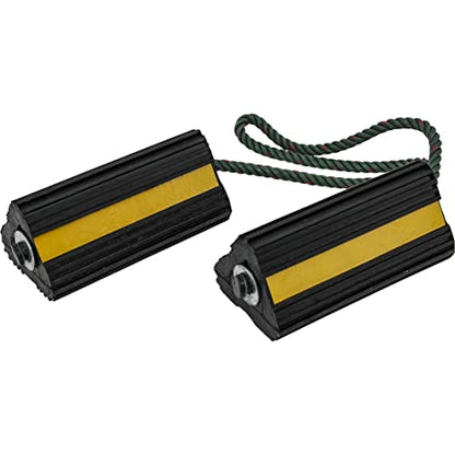 Buyers Products WC24483 Heavy Duty Wheel Chock Set, 4x4x8 Rubber Wheel Chocks with 36 Inch Nylon Rope, Rust & Chemical Proof, Reflective Tape, for Trucks, Utility Vehicles, Ground Support Equipment
