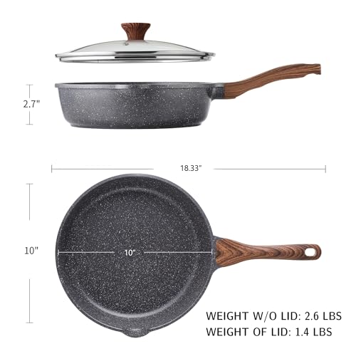 SENSARTE Nonstick Skillet, Deep Frying Pan 10/11/12-inch, Saute Pan with Lid, Stay-cool Handle, Healthy Stone Cookware Cooking Pan, Induction Compatible (10-Inch/3.5QT) (Pack of 2) - color: Gray, size: 10-inch/3.5QT (Pack of 2)