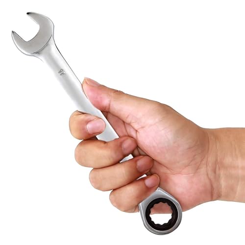 KINJOEK 17mm Ratchet Wrench, 12PT Metric Ratcheting Wrench with 5° Movement and 72 Teeth for Tight Space Projects - size: 17mm